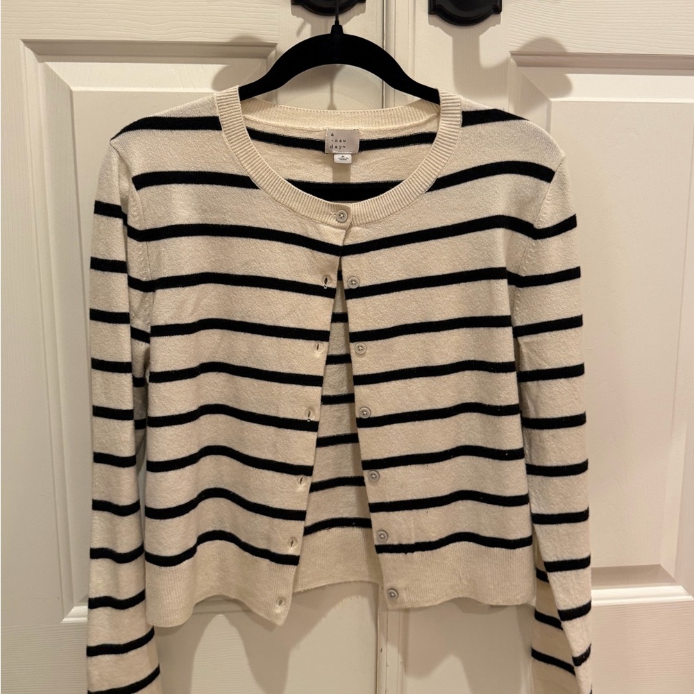 a new day Black and Cream Striped Cardigan